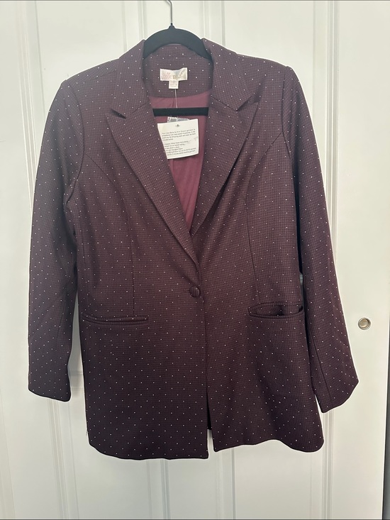 Belle by Kim Gravel Jackets & Blazers - Belle by Kim Gravel Polka Dot sparkling Burgundy Women's Blazer Jacket Size S
